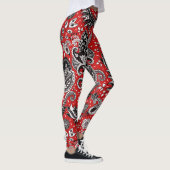 Red Black & White Floral Paisley Bohemian Boho Leggings (Rechts)