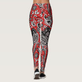 Red Black & White Floral Paisley Bohemian Boho Leggings (Achterkant)