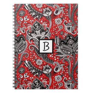 Red Black & White Floral Paisley Bohemian Boho Notitieboek