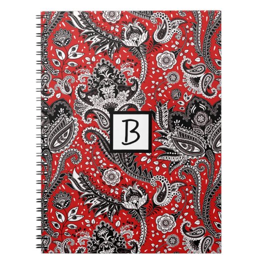 Red Black & White Floral Paisley Bohemian Boho Notitieboek (Voorkant)