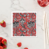 Red Black & White Floral Paisley Bohemian Boho Servet (Insitu)