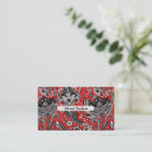 Red Black & White Floral Paisley Bohemian Boho Visitekaartje (Staand voorkant)