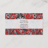 Red Black & White Floral Paisley Bohemian Boho Visitekaartje (Achterkant)