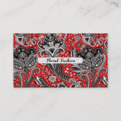 Red Black & White Floral Paisley Bohemian Boho Visitekaartje (Voorkant)