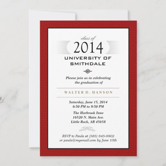 Red Black & White Formal Graduation Party Invite Kaart (Voorkant)