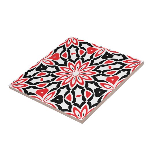 Red Black White Geometric Ethnic Kaleidoscopic Tegeltje (Zijkant)