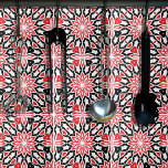 Red Black White Geometric Ethnic Kaleidoscopic Tegeltje<br><div class="desc">Levendig modern decoratief tegel met een naadloos patroon van geometrische vormen in rood en zwart op een witte achtergrond.</div>