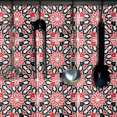 Red Black White Geometric Ethnic Kaleidoscopic Tegeltje