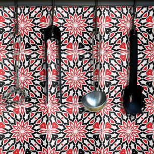 Red Black White Geometric Ethnic Kaleidoscopic Tegeltje