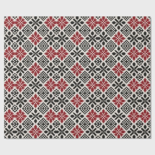 Red Black White Geometric Folk Pattern Cadeaupapier (Vlak)