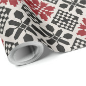 Red Black White Geometric Folk Pattern Cadeaupapier (Rol Hoek)
