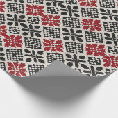 Red Black White Geometric Folk Pattern Cadeaupapier (Hoek)
