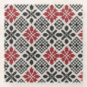 Red Black White Geometric Keffiyeh Folk Pattern Glazen Onderzetter (Voorkant)