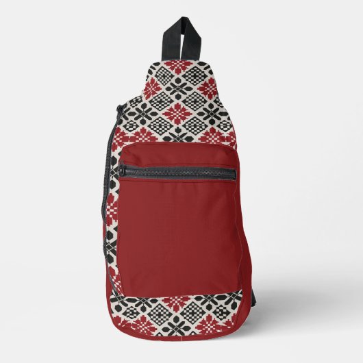 Red Black White Geometric Keffiyeh Folk Pattern Sling Bag (Voorkant)