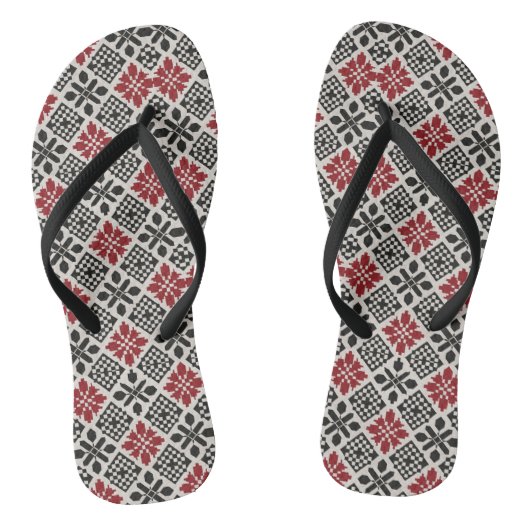 Red Black White Geometric Keffiyeh Folk Pattern Teenslippers (Voetbed)