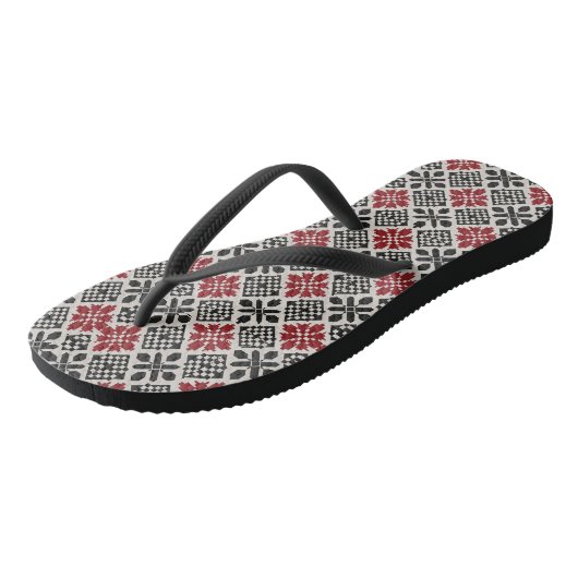 Red Black White Geometric Keffiyeh Folk Pattern Teenslippers (Schuin)