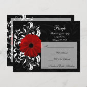 Red+Black+White Gerbera Daisy RSVP Reageer Uitnodiging Briefkaart (Voorkant / Achterkant)