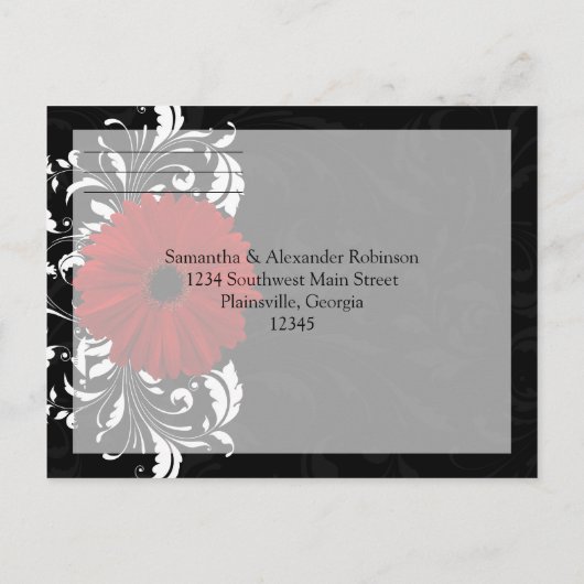 Red+Black+White Gerbera Daisy RSVP Reageer Uitnodiging Briefkaart (Achterkant)