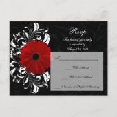 Red+Black+White Gerbera Daisy RSVP Reageer Uitnodiging Briefkaart (Voorkant)
