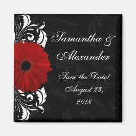 Red+Black+White Gerbera Daisy Save the Date/Favor Magneet