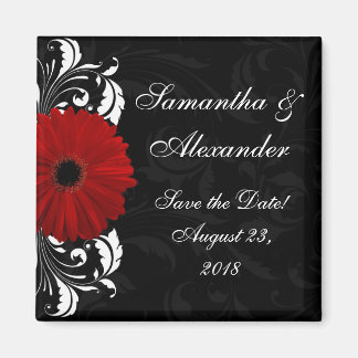Red+Black+White Gerbera Daisy Save the Date/Favor Magneet