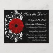 Red+Black+White Gerbera Daisy Sla de datum op Aankondigingskaart (Voorkant)