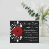 Red+Black+White Gerbera Daisy Sla de datum op Aankondigingskaart (Staand voorkant)