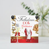 Red Black White Gold Fabulous Birthday Party Kaart (Staand voorkant)