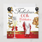 Red Black White Gold Fabulous Birthday Party Kaart (Voorkant)