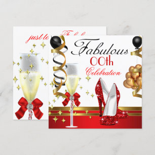 Red Black White Gold Fabulous Birthday Party Kaart
