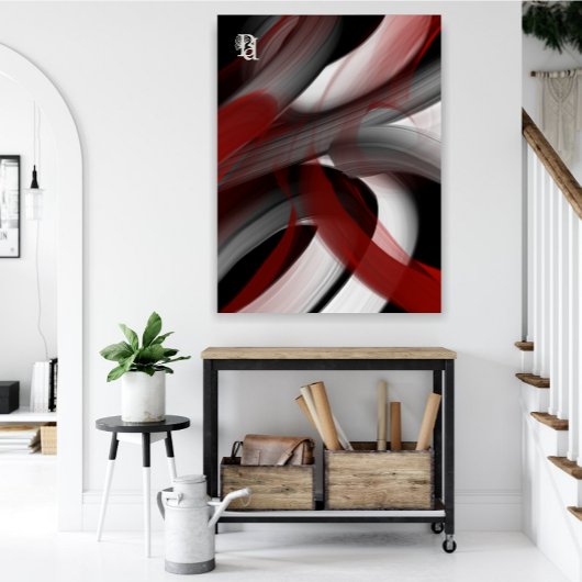 Red Black White Gray Abstract Canvas Afdruk