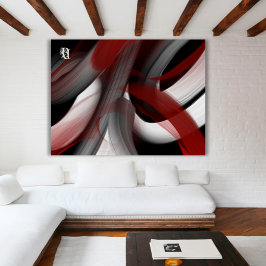 Red Black White Gray Abstract Canvas Afdruk
