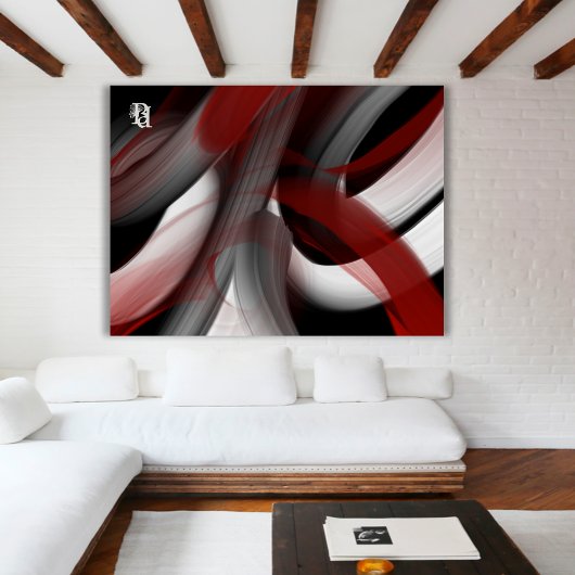 Red Black White Gray Abstract Canvas Afdruk