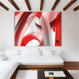Red Black White Gray Abstract Canvas Afdruk