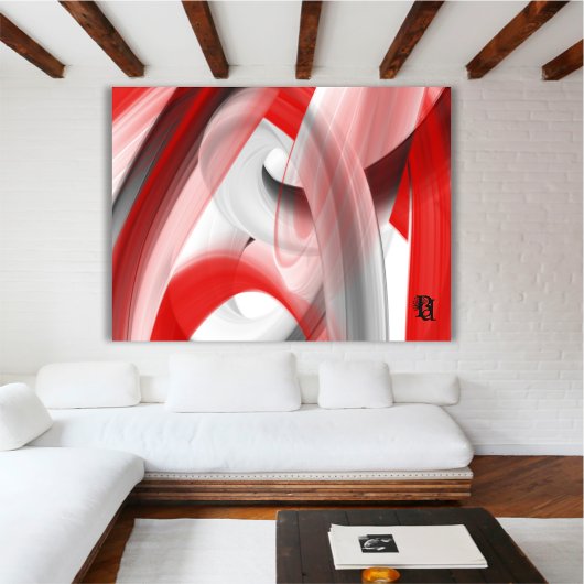 Red Black White Gray Abstract Canvas Afdruk