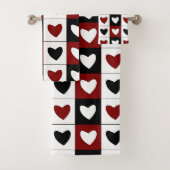 Red Black White Hearts Pattern Valentijnsdag Bad Handdoek (Insitu)