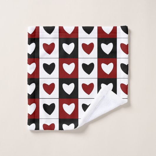 Red Black White Hearts Pattern Valentijnsdag Bad Handdoek (Wasdoekje)