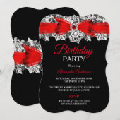 Red black white Lace Bow verjaardagsfeest Kaart (Voorkant / Achterkant)