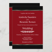 Red Black White met Gold Silver Stripe Wedding Kaart (Voorkant / Achterkant)