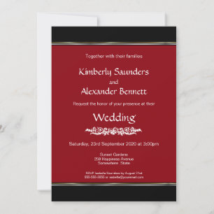 Red Black White met Gold Silver Stripe Wedding Kaart