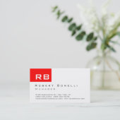 Red Black White Monogram Manager Visitekaartje (Staand voorkant)