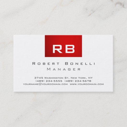 Red Black White Monogram Manager Visitekaartje (Voorkant)