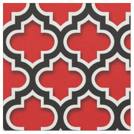 Red Black White Moroccan Quatrefoil Pattern #5DS Stof
