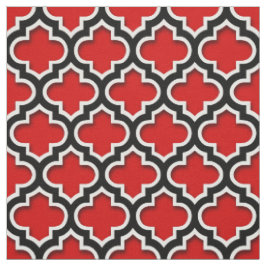 Red Black White Moroccan Quatrefoil Pattern #5DS Stof