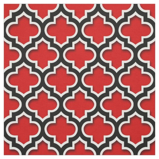 Red Black White Moroccan Quatrefoil Pattern #5DS Stof (Swatch)
