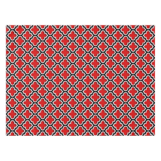 Red Black White Moroccan Quatrefoil Pattern #5DS Tafelkleed (Voorkant (Horizontaal))