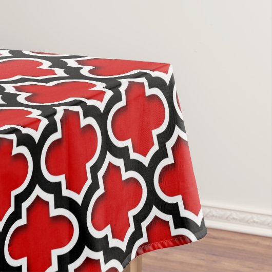 Red Black White Moroccan Quatrefoil Pattern #5DS Tafelkleed (Voorbeeld)