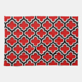 Red Black White Moroccan Quatrefoil Pattern #5DS Theedoek (Horizontaal)