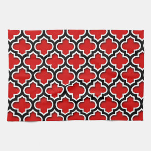 Red Black White Moroccan Quatrefoil Pattern #5DS Theedoek