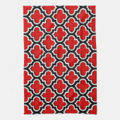 Red Black White Moroccan Quatrefoil Pattern #5DS Theedoek (Verticaal)